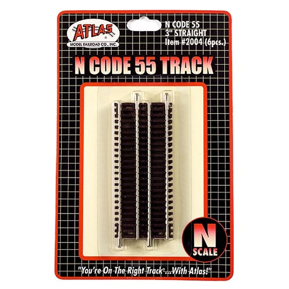 Atlas Code 55 Track W/Nickel-Silver Rail & Brown Ties -- 3" Straight Pkg(6) - N 3 Atlas Code 55 Track W/Nickel-Silver Rail & Brown Ties -- 3" Straight Pkg(6) - N