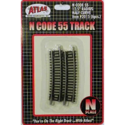 Atlas Code 55 Track W/Nickel-Silver Rail & Brown Ties -- 12-1/2" Radius Half Curve Pkg(6) - N