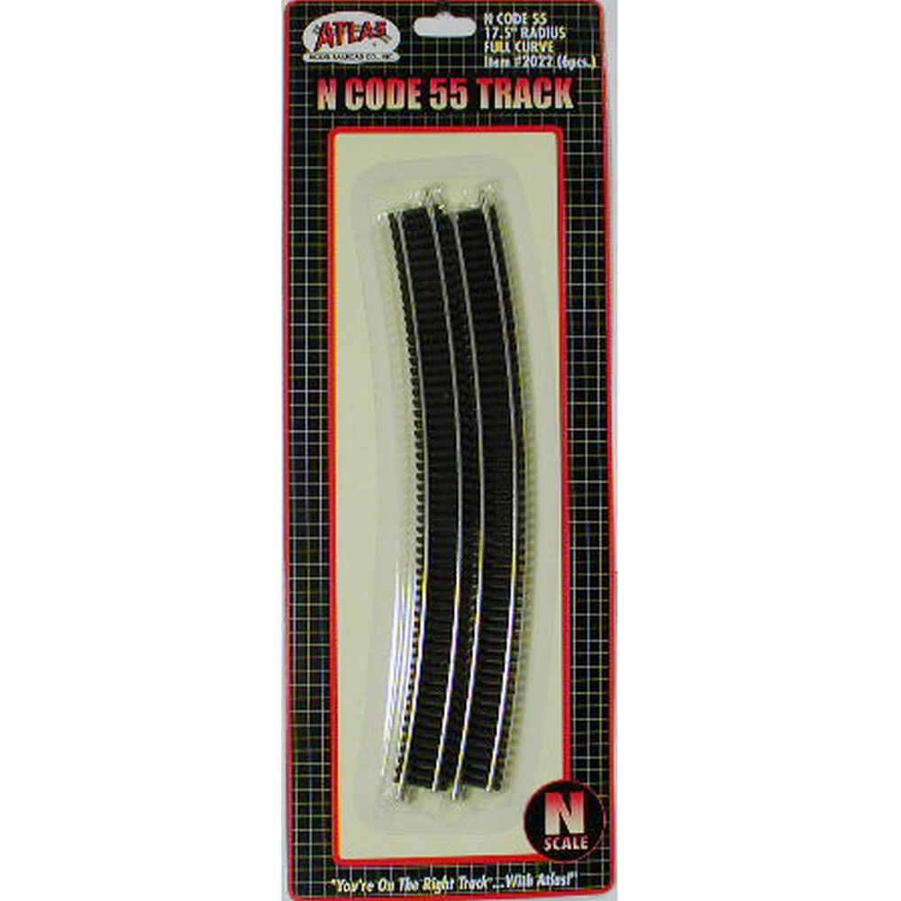 Atlas Code 55 Track W/Nickel-Silver Rail & Brown Ties -- 17-1/2" Radius Full Curve Pkg(6) - N 3 Atlas Code 55 Track W/Nickel-Silver Rail & Brown Ties -- 17-1/2" Radius Full Curve Pkg(6) - N