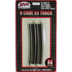 Atlas Code 55 Track W/Nickel-Silver Rail & Brown Ties -- 20" Radius Half Curve Pkg(6) - N