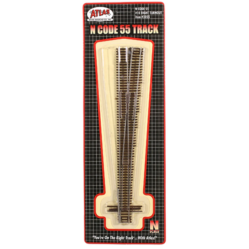 Atlas Code 55 Track W/Nickel-Silver Rail & Brown Ties -- #10 Turnout - Right Hand - N 3 Atlas Code 55 Track W/Nickel-Silver Rail & Brown Ties -- #10 Turnout - Right Hand - N