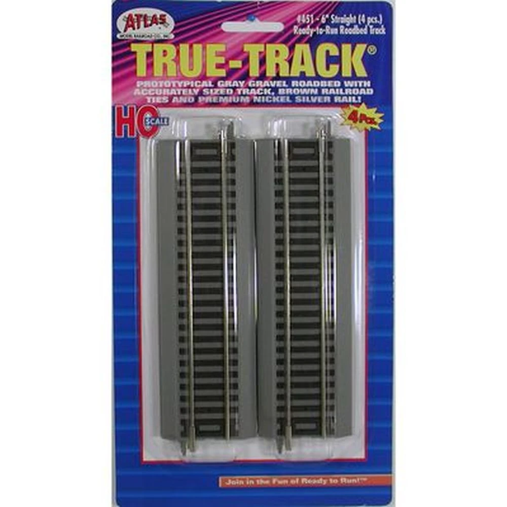 Atlas True-Track? Code 83 Track & Roadbed System -- Straight Section - 6" 15.2cm Pkg(4) - HO 3 Atlas True-Track? Code 83 Track & Roadbed System -- Straight Section - 6" 15.2cm Pkg(4) - HO