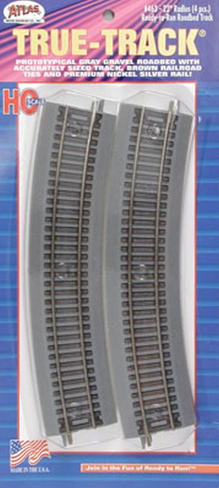 Atlas True-Track? Code 83 Track & Roadbed System -- 22" Radius Curve Sections Pkg(4) - HO 3 Atlas True-Track? Code 83 Track & Roadbed System -- 22" Radius Curve Sections Pkg(4) - HO