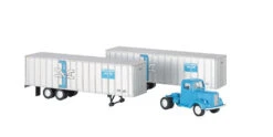 Bachmann White Tractor W/2 Piggyback Van Trailers - Assembled -- Boston & Maine (blue Tractor, Sil