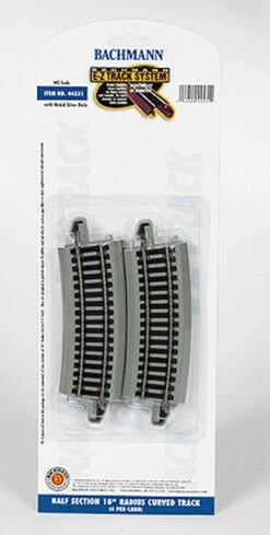 Bachmann Curved Track W/ Nickel Silver Rail & Gray Roadbed - E-Z Track? -- 1/2 18" Radius Pkg(4) -