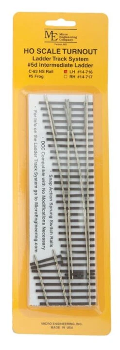 Micro Engineering Code 83 Ladder Track System Turnout -- #5d Left-Hand Intermediate Ladder - HO