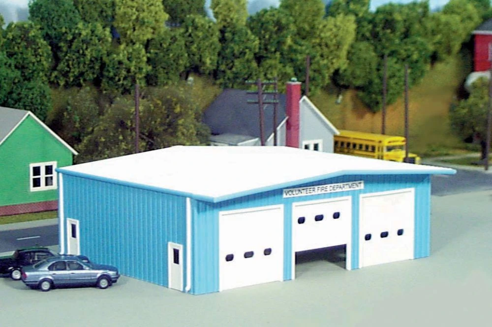 Pikestuff Fire Station -- Kit (blue) - 7 X 5-1/2" 17.5 X 12.5cm - HO 3 Pikestuff Fire Station -- Kit (blue) - 7 X 5-1/2" 17.5 X 12.5cm - HO