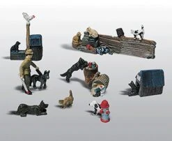 Woodland Scenics Scenic Details? (Unpainted Metal Castings) -- Assorted Cats & Dogs - HO - D226