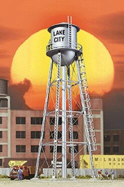 Walthers Cornerstone City Water Tower - Built-ups -- Assembled - Silver - 3-3/4 X 3-3/4 X 11" 9.3
