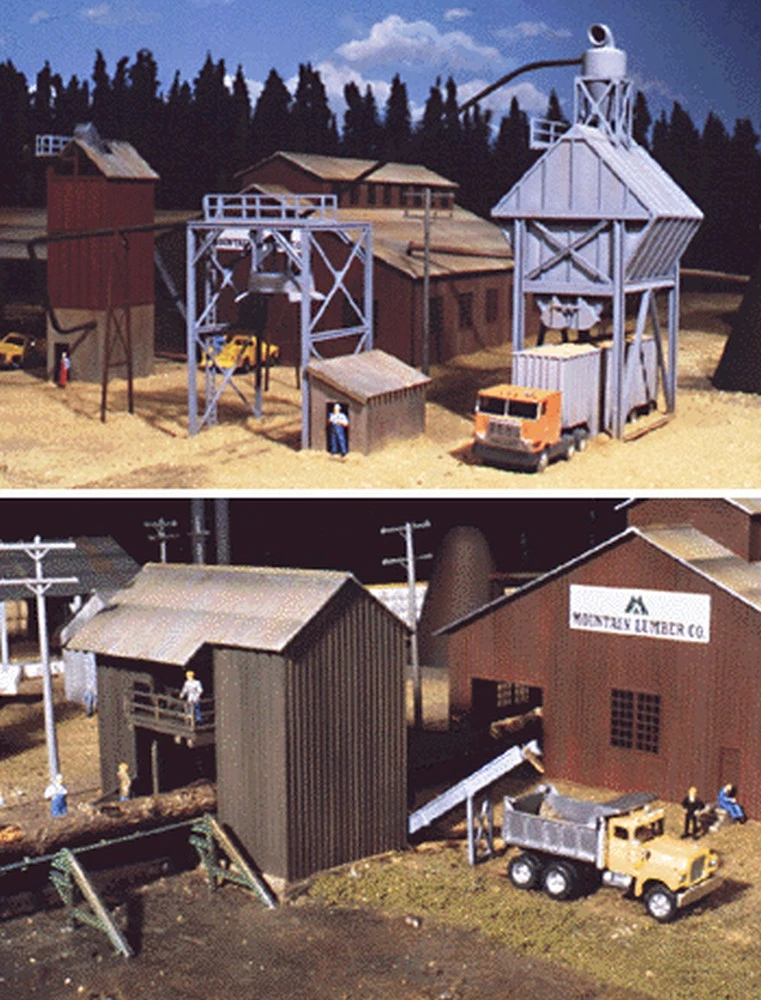 Walthers Cornerstone Sawmill Outbuildings -- Kit - Log Debarker, Wood Chipper, Rail Car Loader & T 3 Walthers Cornerstone Sawmill Outbuildings -- Kit - Log Debarker, Wood Chipper, Rail Car Loader & T