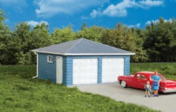 Walthers Cornerstone Two-Car Garage -- Kit - 3-1/8 X 3-1/8 X 2" 7.9 X 7.9 X 5cm Over Eaves - HO