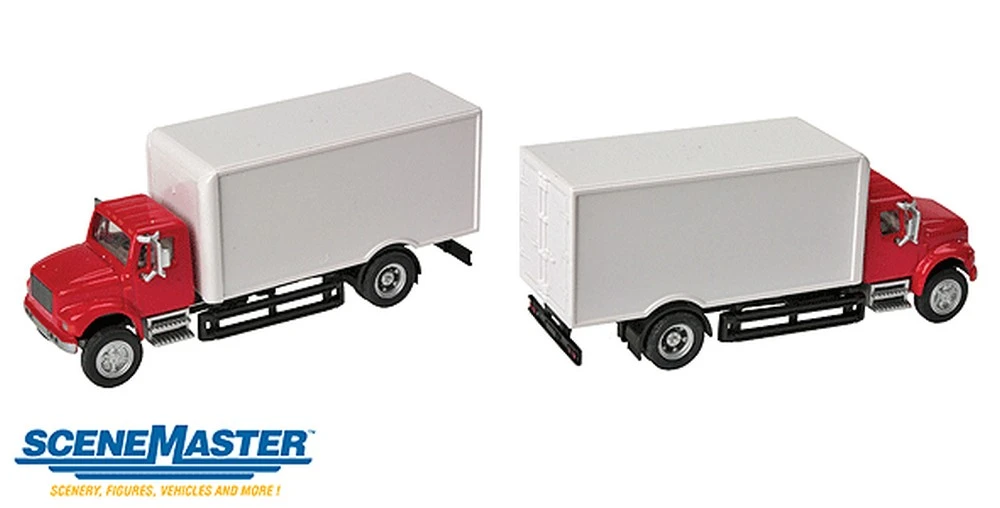 Walthers SceneMaster International 4900 Truck - Assembled -- Single-Axle Box Van (red Cab, White B 3 Walthers SceneMaster International 4900 Truck - Assembled -- Single-Axle Box Van (red Cab, White B