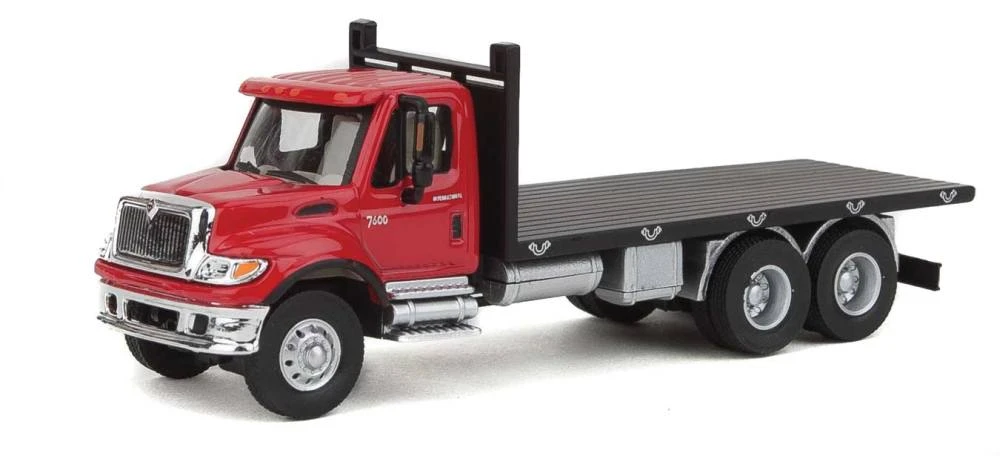 Walthers SceneMaster International? 7600 3-Axle Flatbed Truck - Assembled -- Red Cab, Black Flatbe 3 Walthers SceneMaster International? 7600 3-Axle Flatbed Truck - Assembled -- Red Cab, Black Flatbe