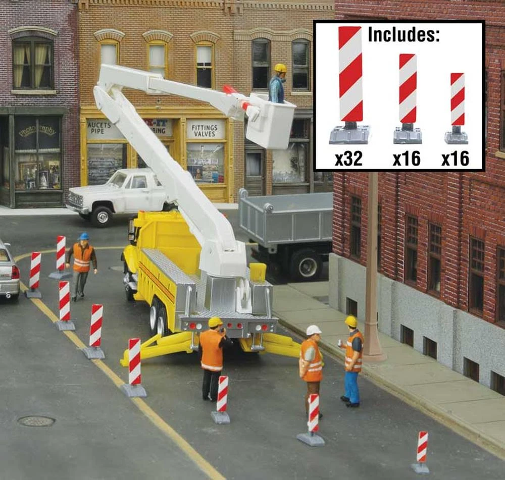 Walthers SceneMaster Construction Lane Markers -- Kit (white, Red Stripes) - HO 3 Walthers SceneMaster Construction Lane Markers -- Kit (white, Red Stripes) - HO